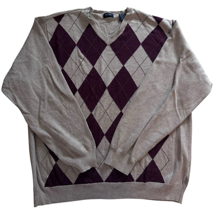 Extra large Izod Beige V-Neck Argyle Jumper