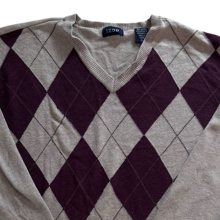 Extra large Izod Beige V-Neck Argyle Jumper