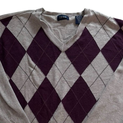 Extra large Izod Beige V-Neck Argyle Jumper