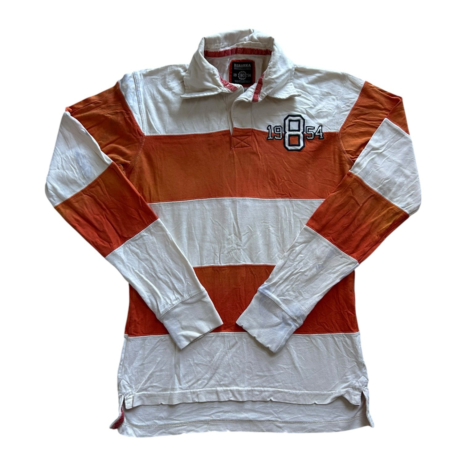 Medium Bershka Orange And White Rugby Shirt - marks