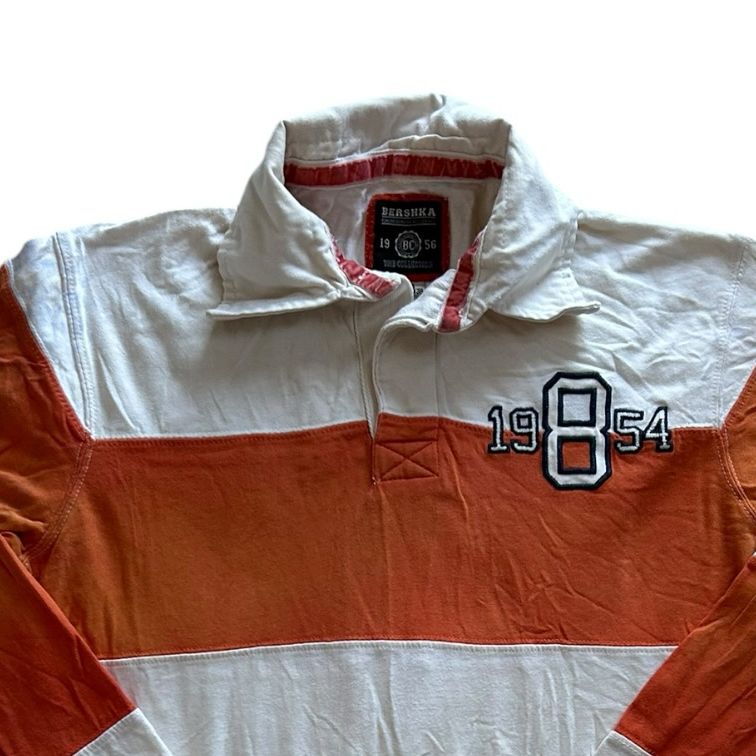 Medium Bershka Orange And White Rugby Shirt - marks