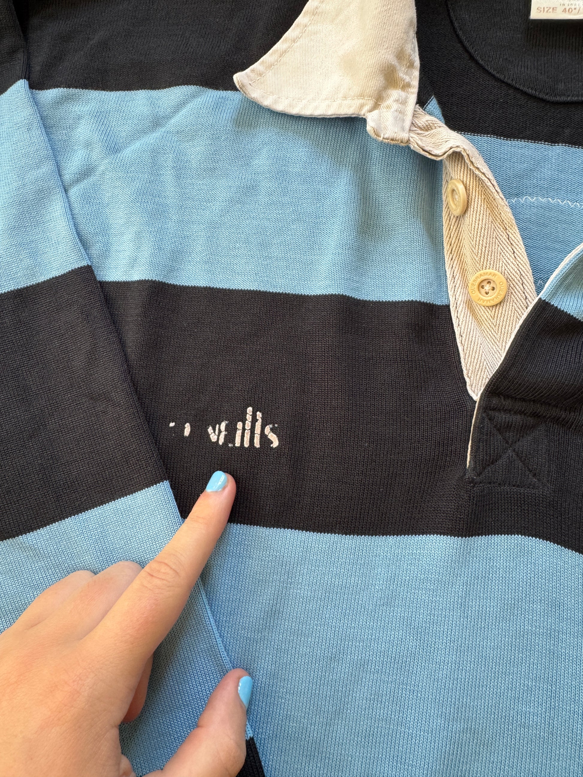 90's Medium O'Neills Shannon RFC Blue and Navy Rugby Shirt