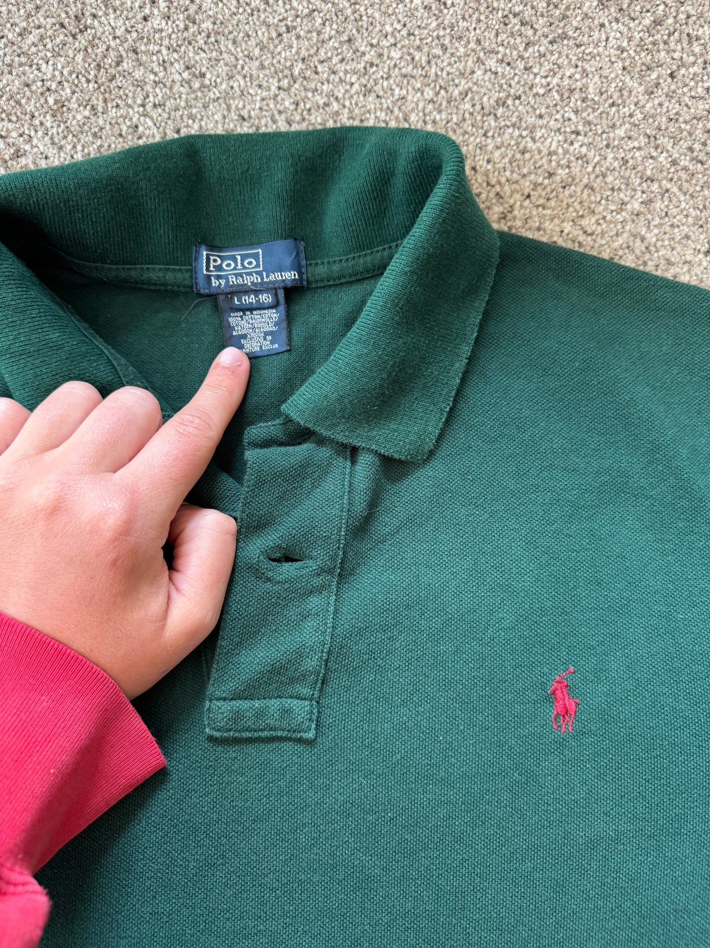 Aged 14-16 Ralph Lauren Green Long Sleeved Polo Shirt