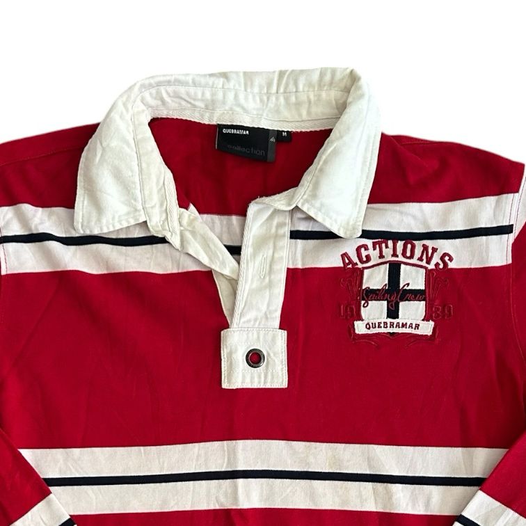 Medium Quebramar Red and White Striped Rugby Shirt