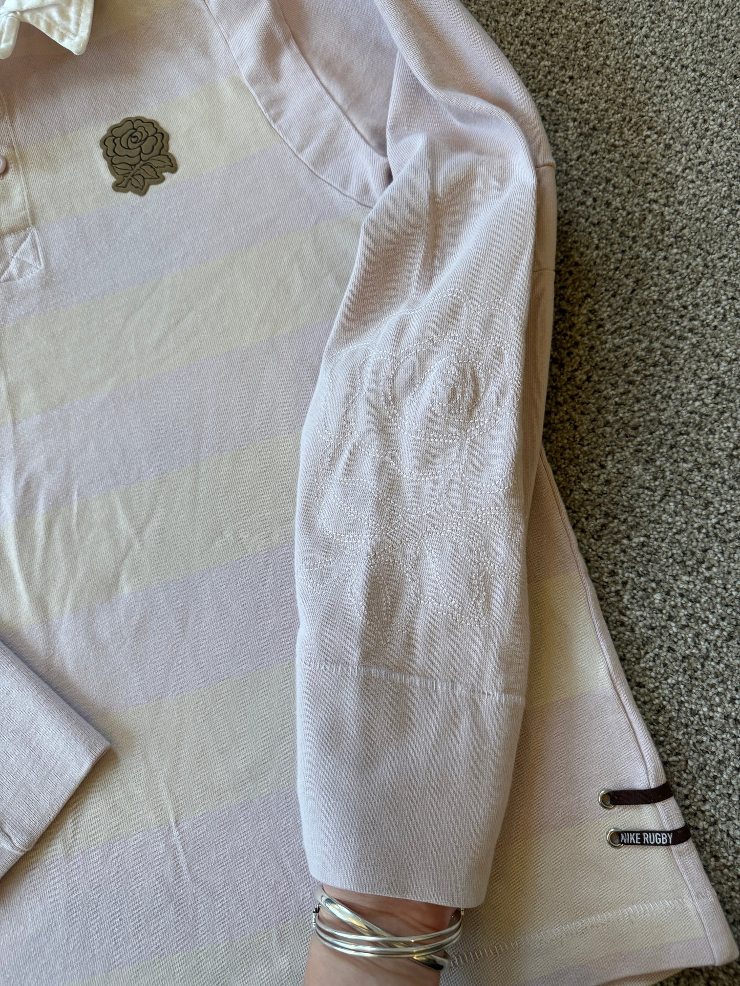 Medium Nike Pink and Cream England Rugby Shirt