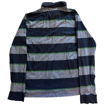 Large Esprit Grey, Green and Navy Rugby Shirt - sewn hole