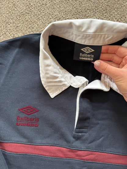 Small Umbro x Balibaris Navy and Red Rugby Shirt