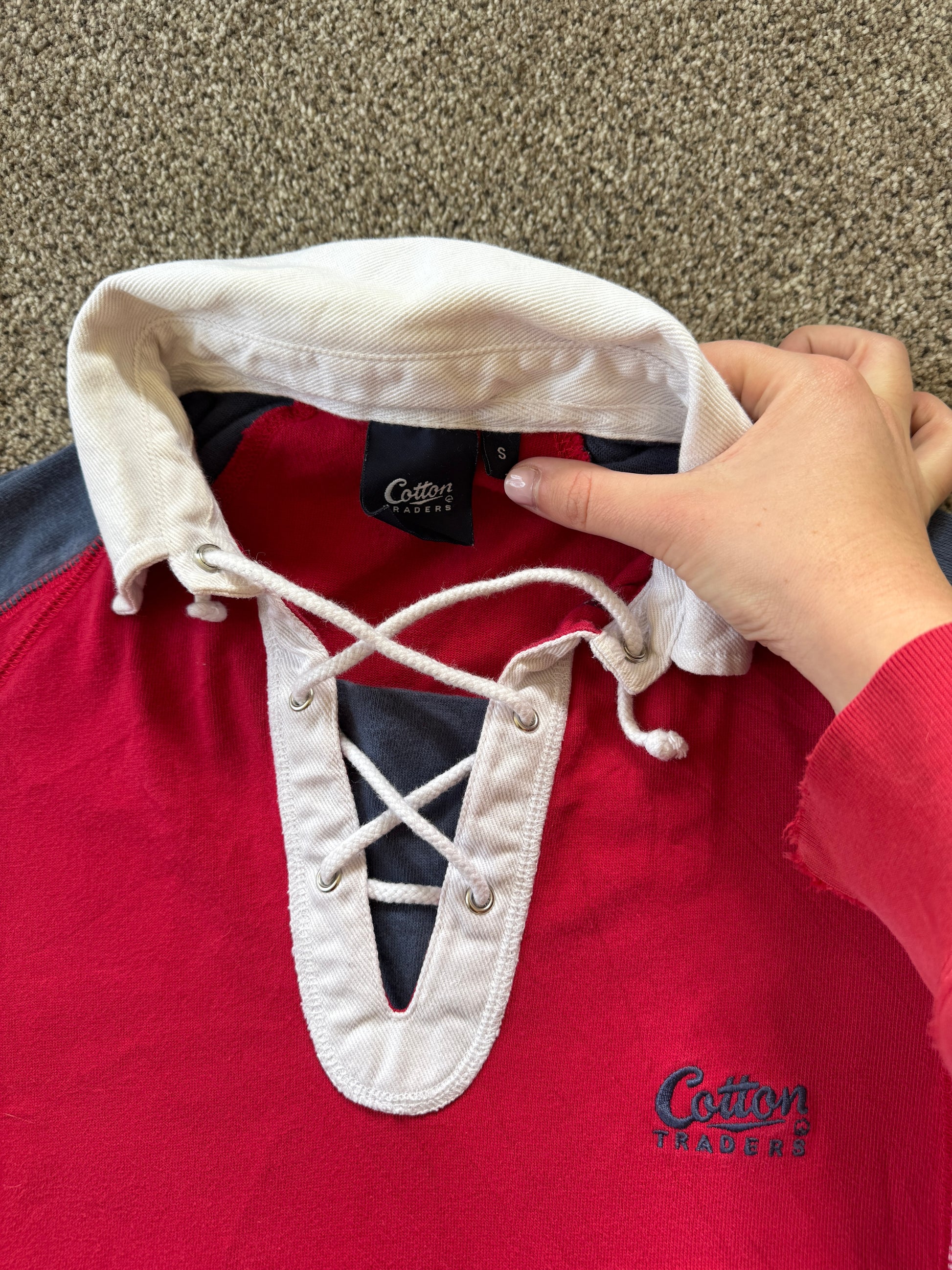 Small Cotton Traders Red Lace Up Rugby Shirt