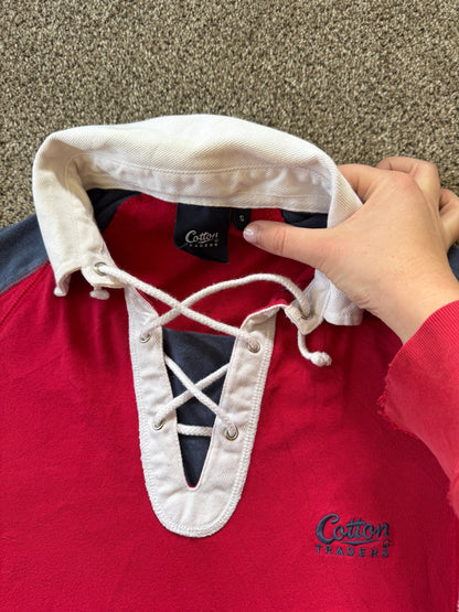 Small Cotton Traders Red Lace Up Rugby Shirt