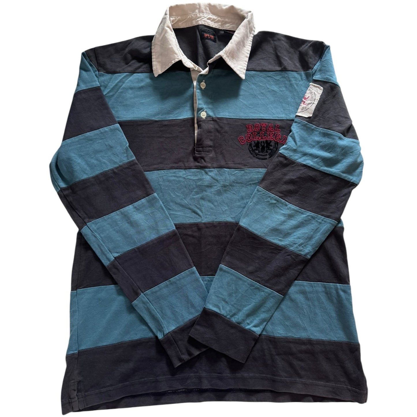 Large Zara Blue Striped Rugby Shirt