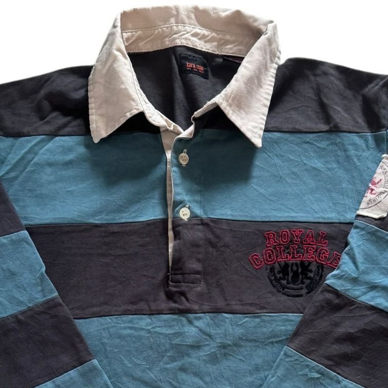 Large Zara Blue Striped Rugby Shirt