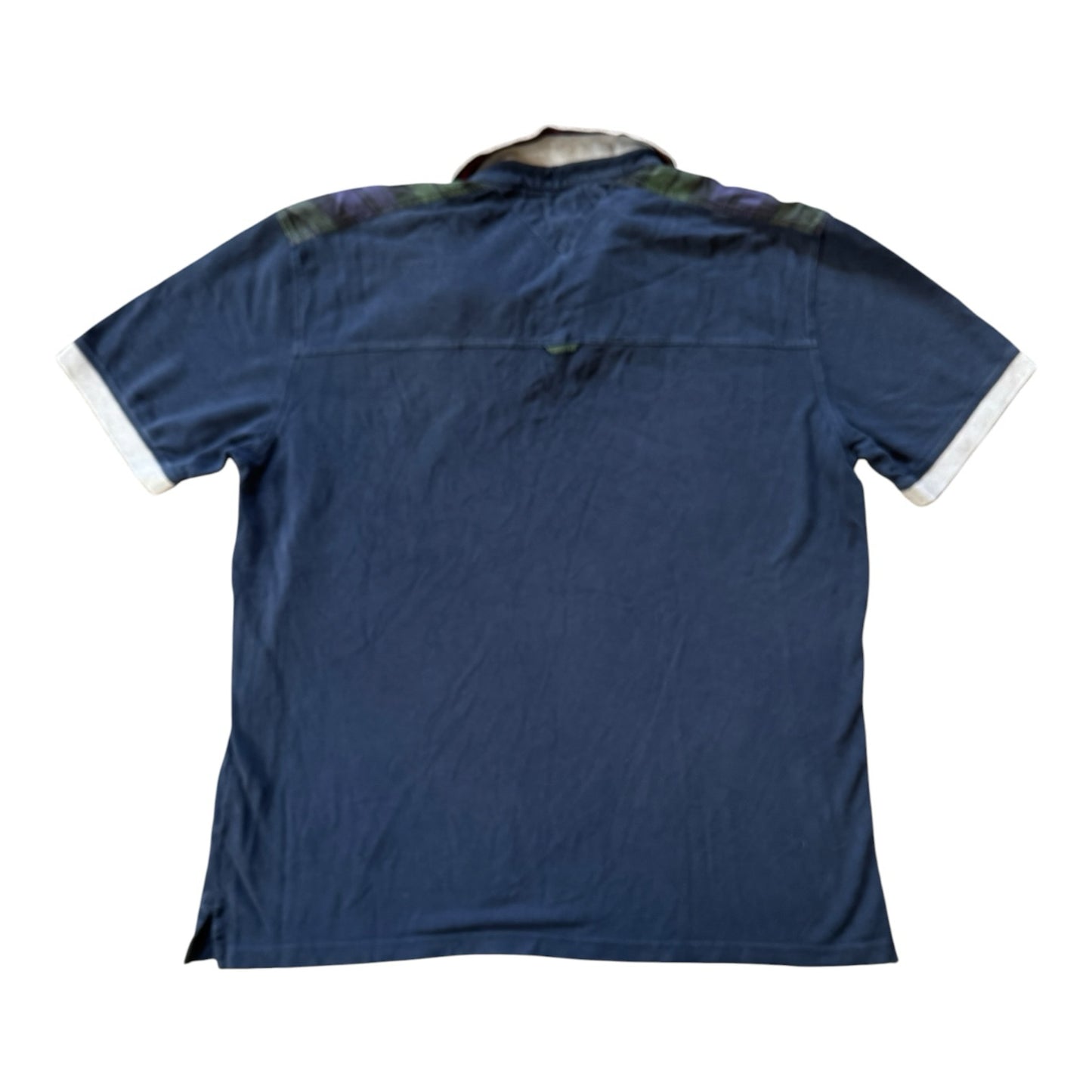XXL Tommy Hilfiger Navy Polo Shirt with Green Tartan Shoulder
