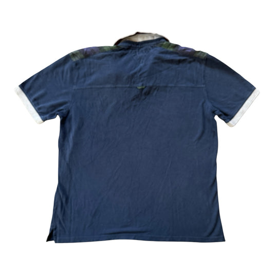 XXL Tommy Hilfiger Navy Polo Shirt with Green Tartan Shoulder