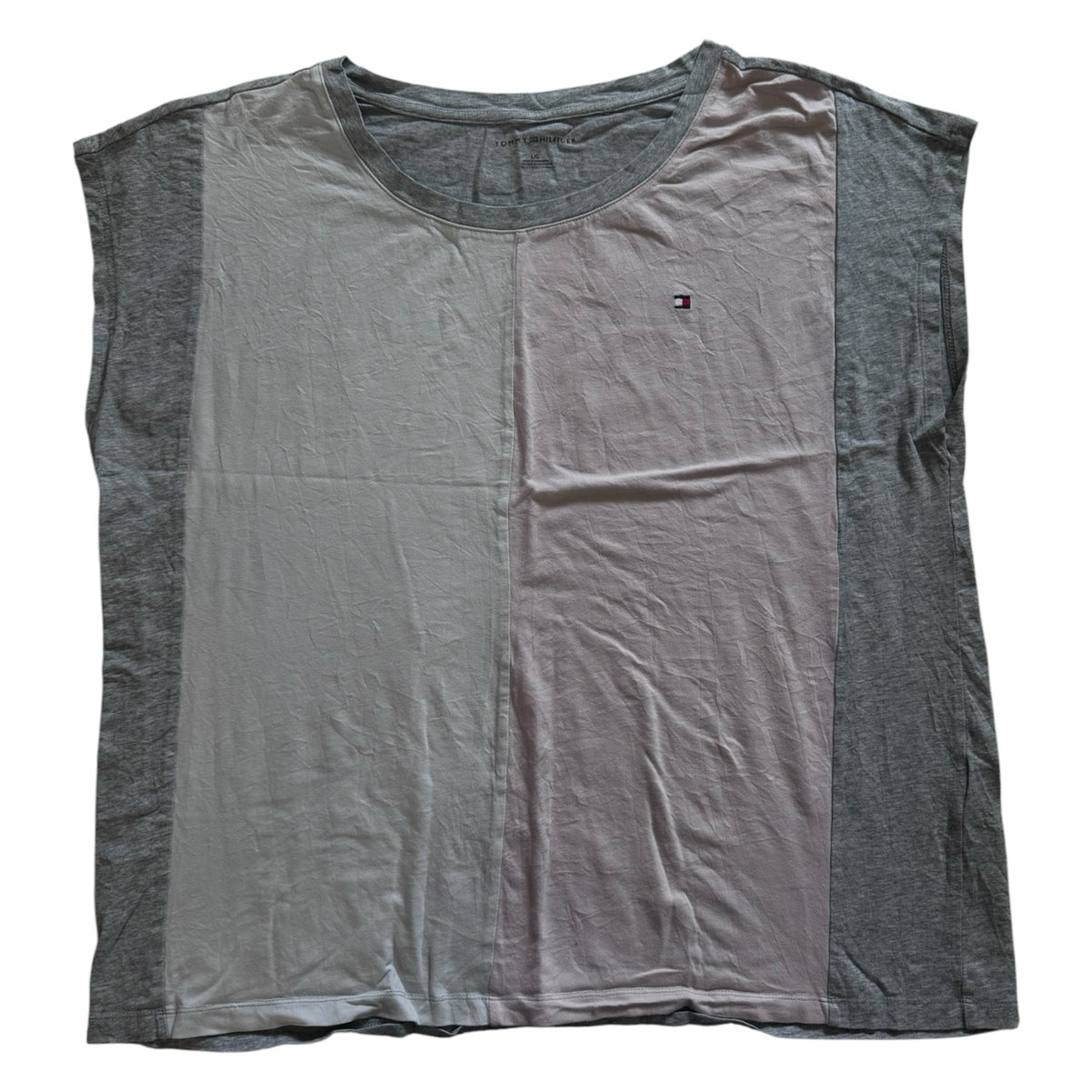 Woman's Large Tommy Hilfiger Grey, Pink and Cream Sleeveless T-Shirt