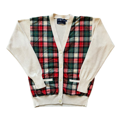 Vintage Medium Ralph Lauren Beige, Red and Green Tartan Cardigan