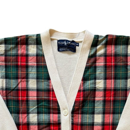 Vintage Medium Ralph Lauren Beige, Red and Green Tartan Cardigan