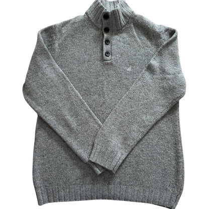 Large Nautica Grey Knitted 1/4 Button Jumper