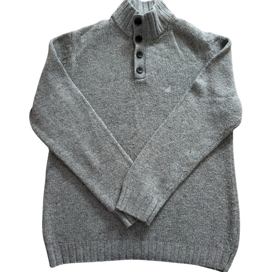 Large Nautica Grey Knitted 1/4 Button Jumper
