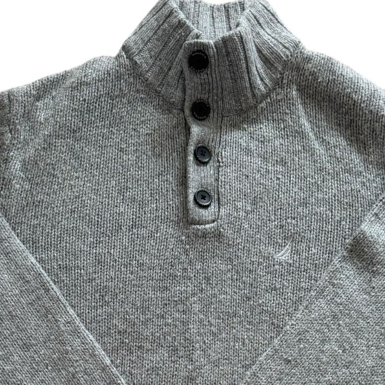 Large Nautica Grey Knitted 1/4 Button Jumper