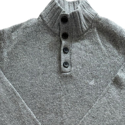 Large Nautica Grey Knitted 1/4 Button Jumper