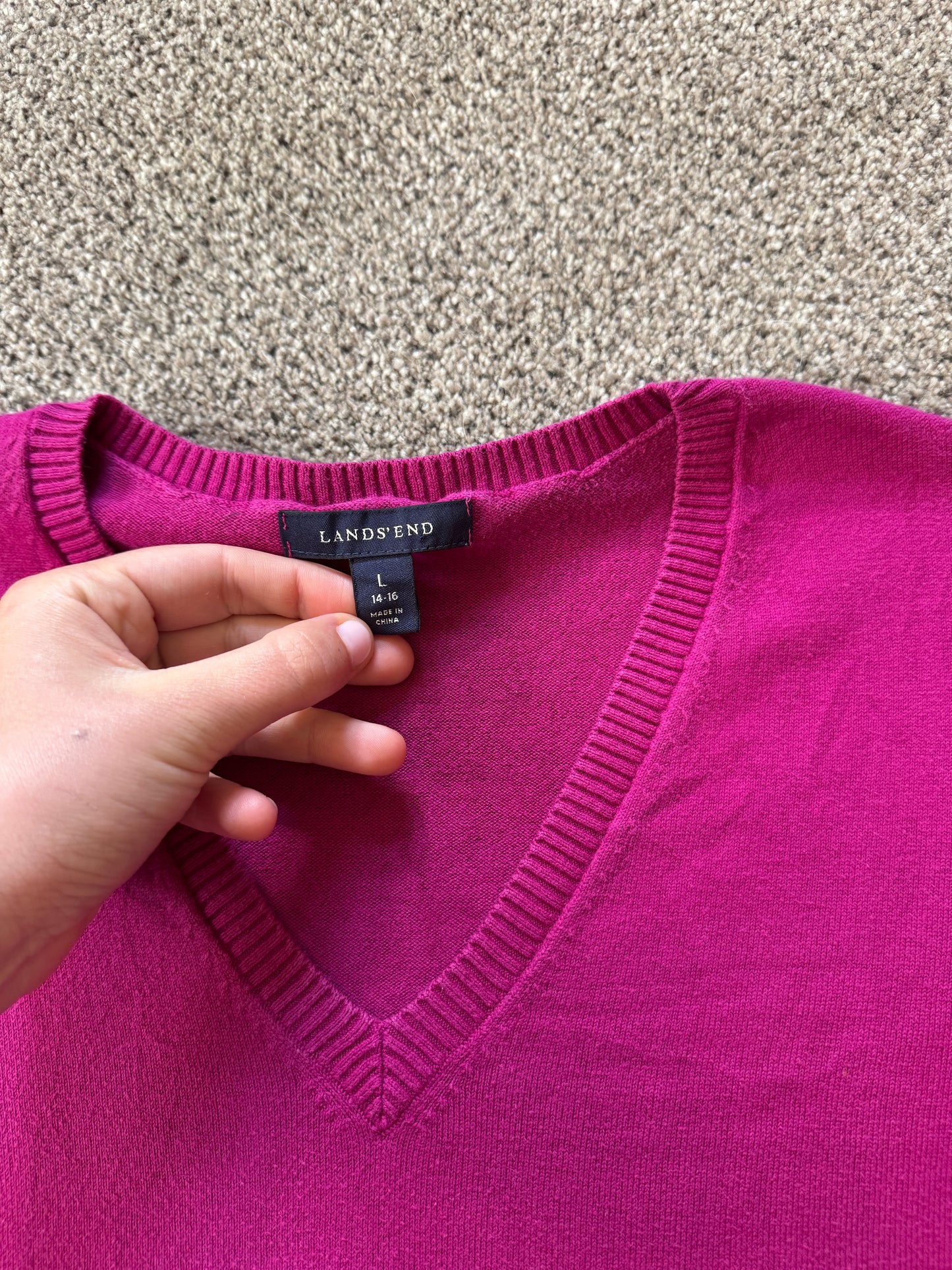 Woman's Large Lands' End Pink V-Neck Jumper