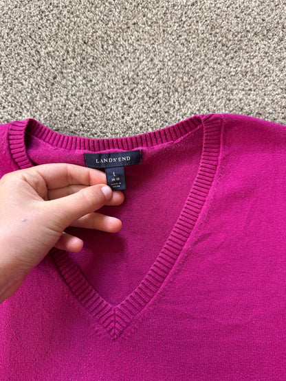 Woman's Large Lands' End Pink V-Neck Jumper
