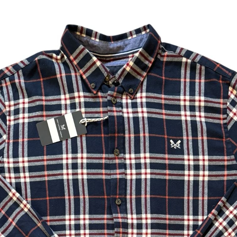 Brand New XXL Crew Clothing Navy Tartan Shirt