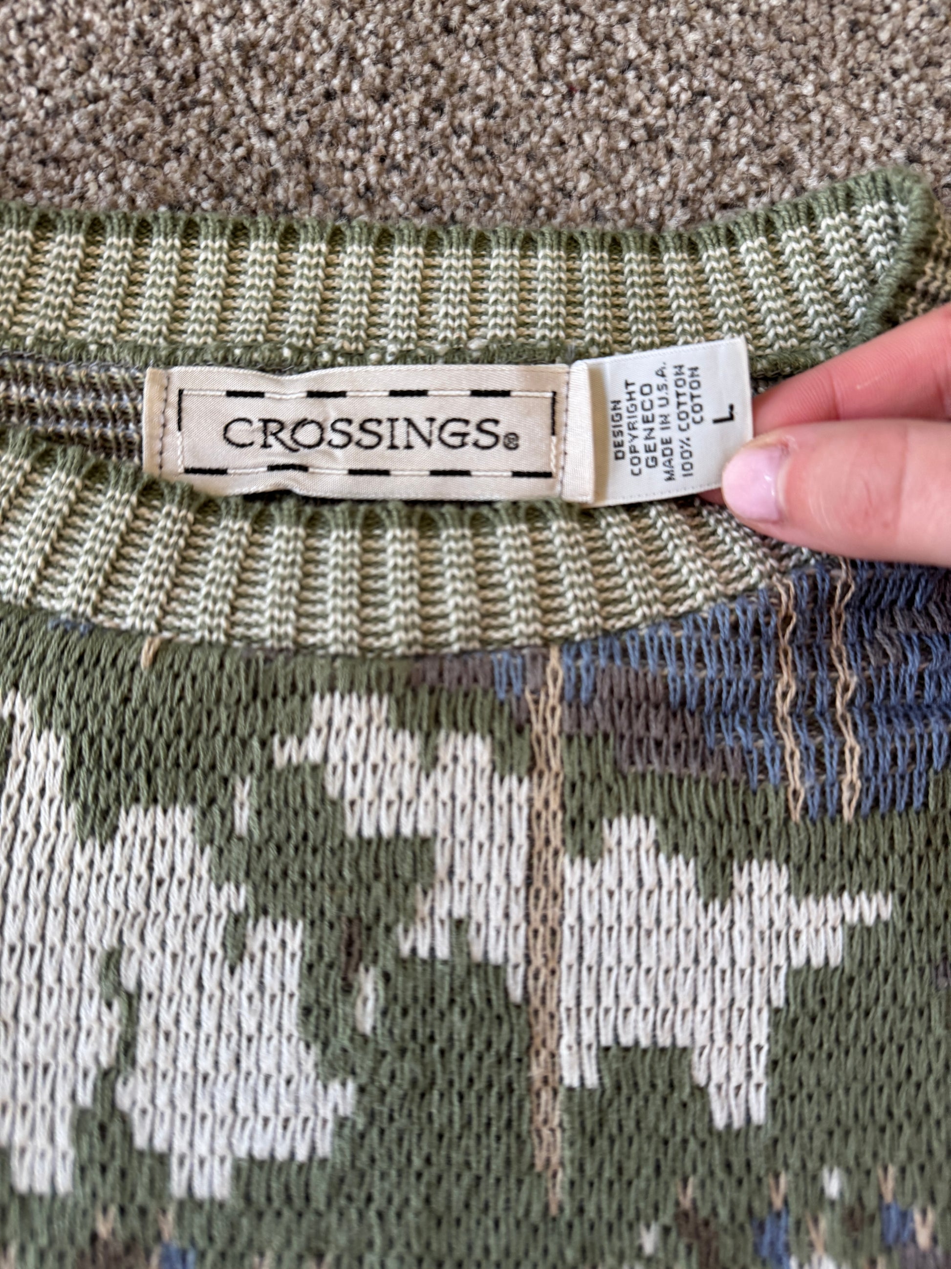 Large 90's Crossings Green "Walk up the Fairway" Golf Knitted Jumper