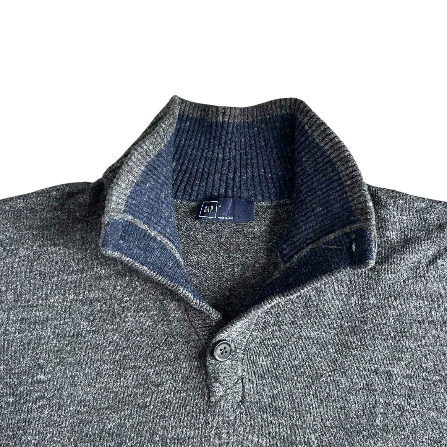 Large Gap Grey and Navy 1/4 Button Jumper