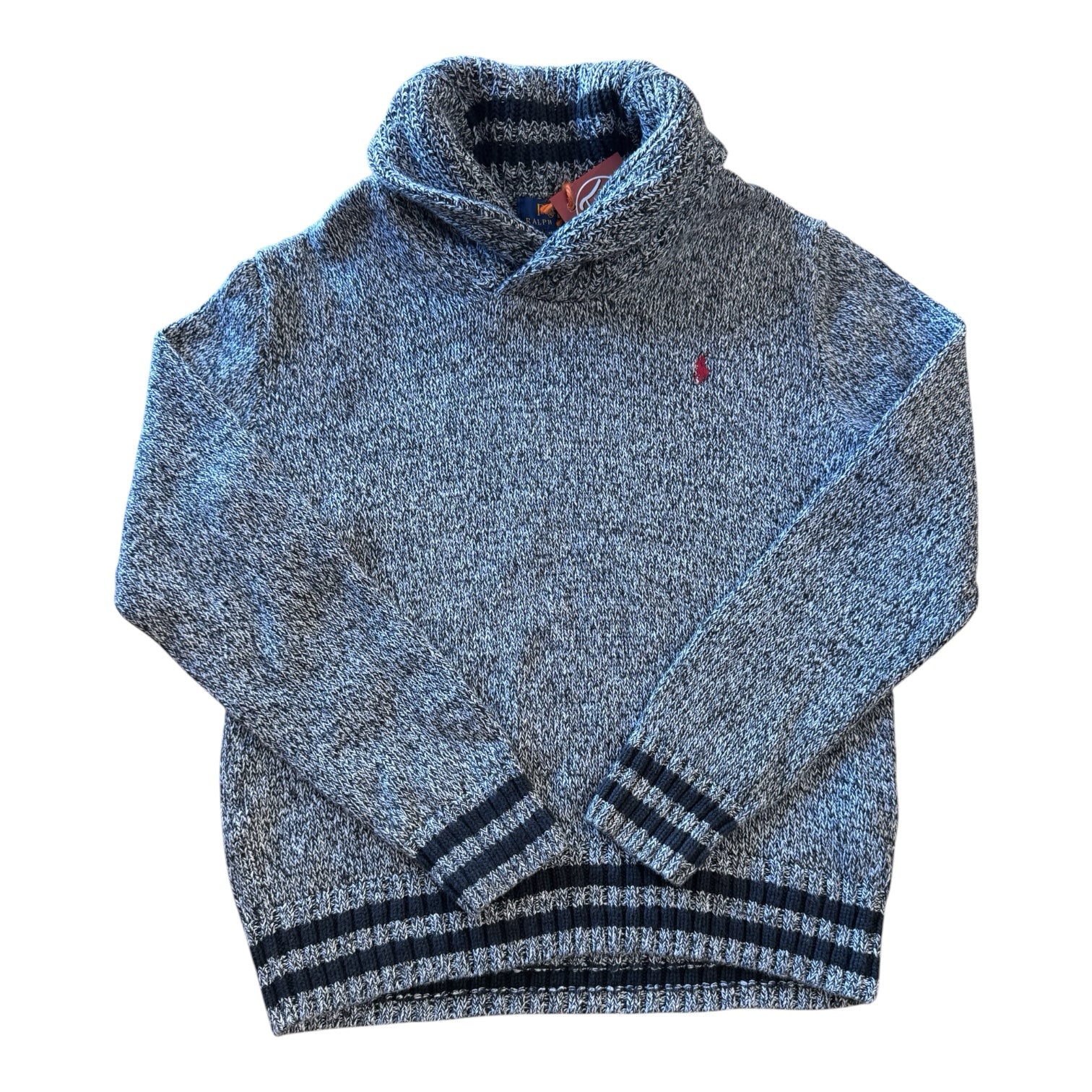 Aged 10-12 Ralph Lauren Speckled Grey Knitted Shawl Neck Jumper