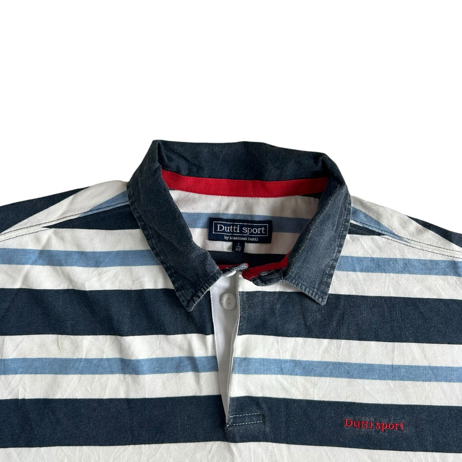 Large Dutti Sport Blue, Navy and White Rugby Shirt