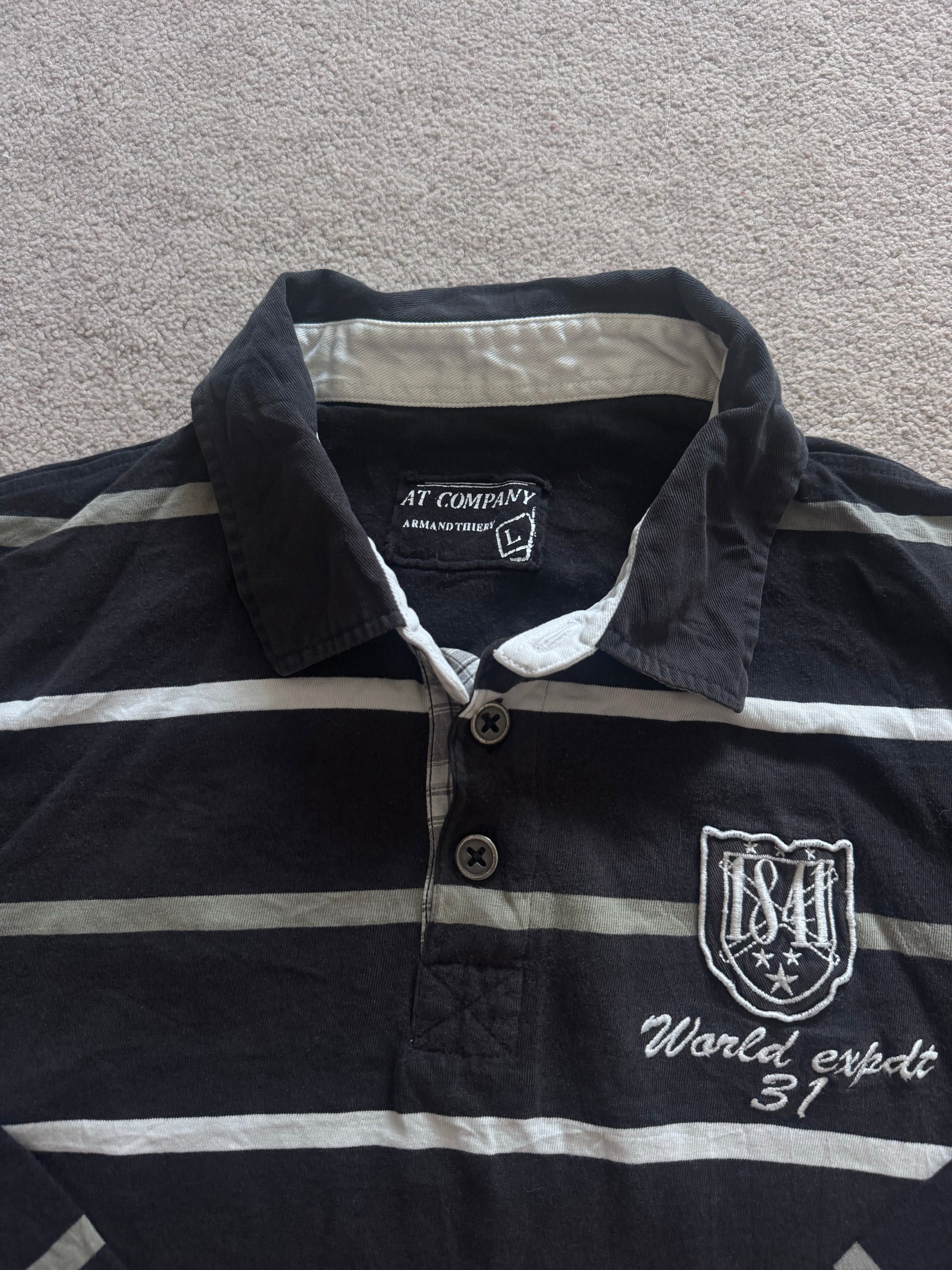 Large At Company Black, White and Grey Rugby Shirt