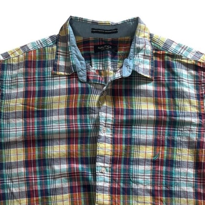 Large Nautica Blue, Yellow and Red Short Sleeved Rugby Shirt