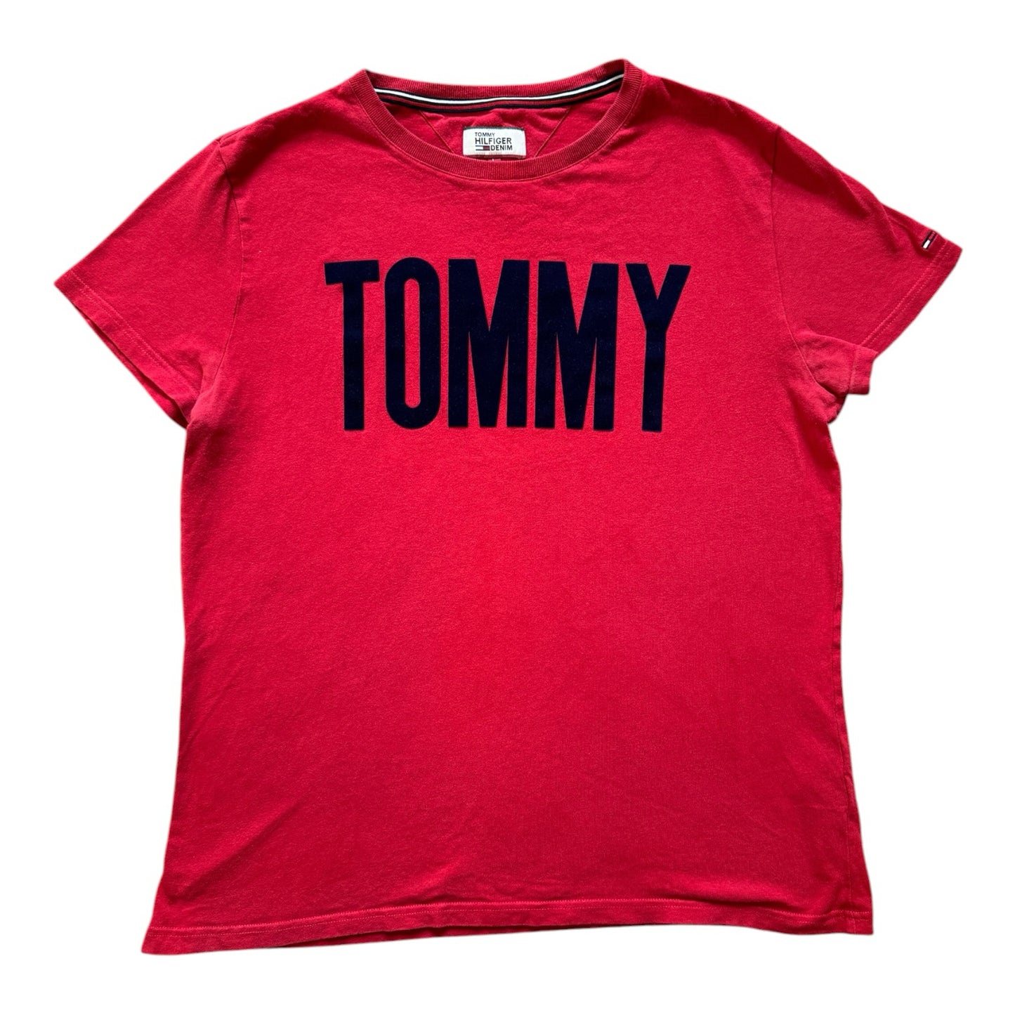 Large Tommy Hilfiger Red Suede Spell-out T-Shirt
