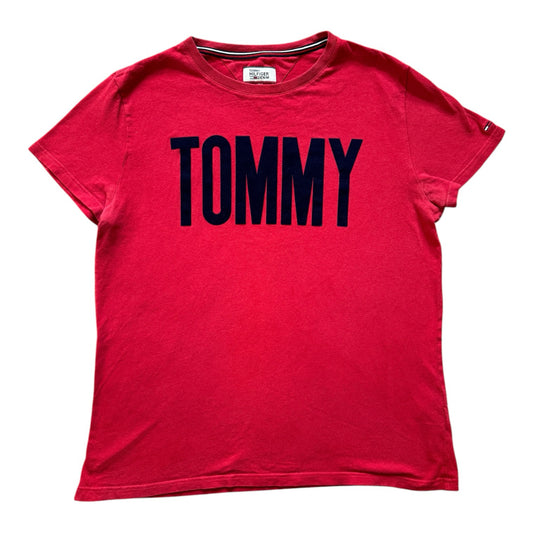 Large Tommy Hilfiger Red Suede Spell-out T-Shirt