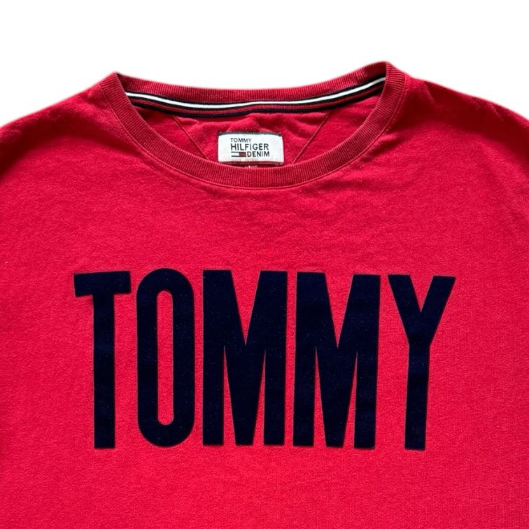 Large Tommy Hilfiger Red Suede Spell-out T-Shirt