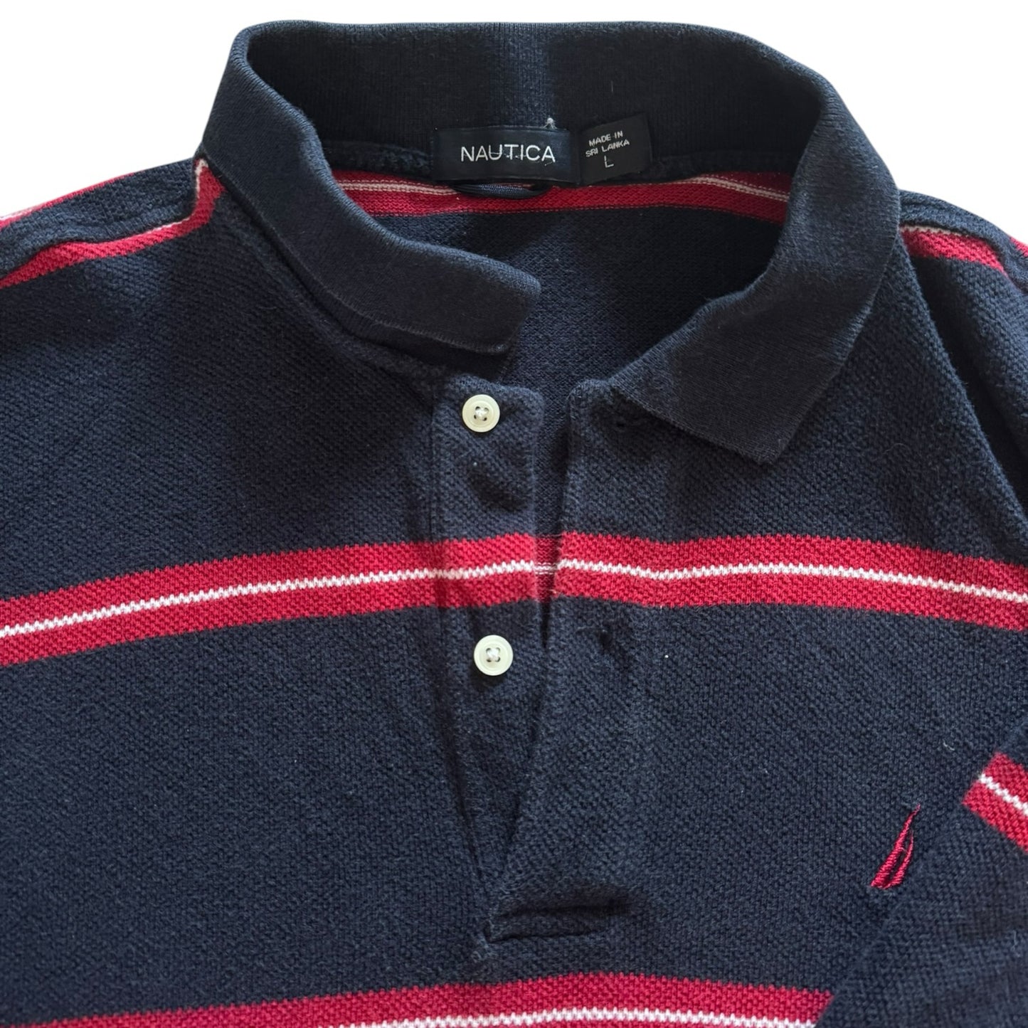 Large Nautica Navy and Red Long Sleeved Polo Shirt