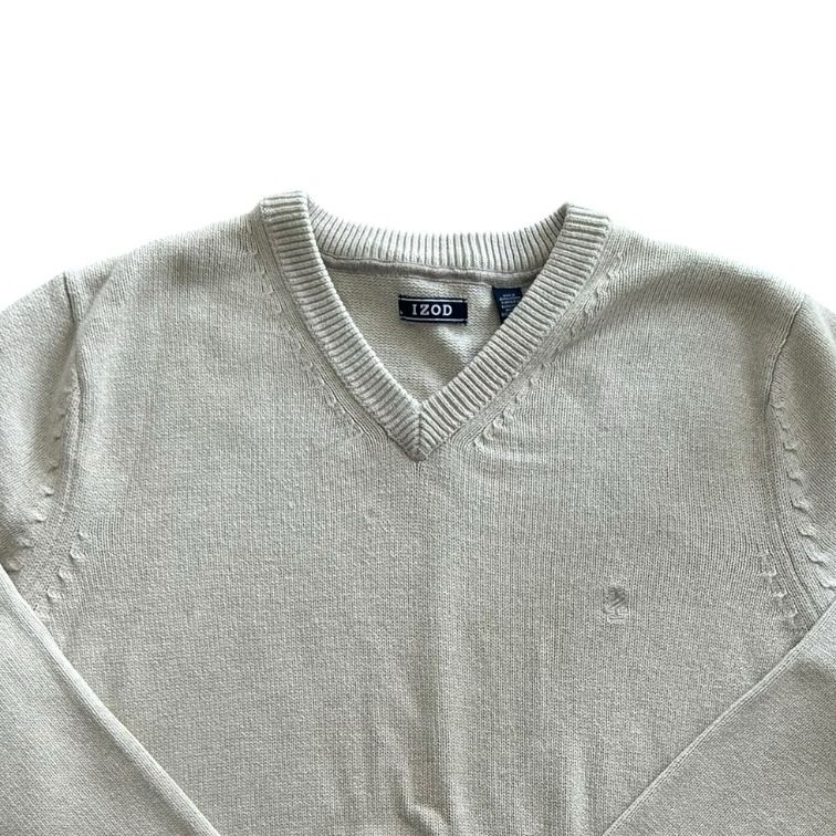 Large Izod Cream V-Neck Knitted Jumper