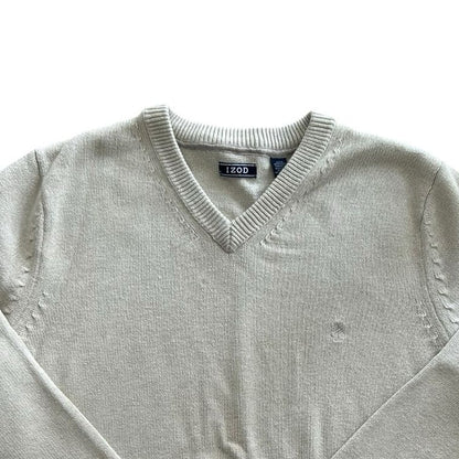 Large Izod Cream V-Neck Knitted Jumper