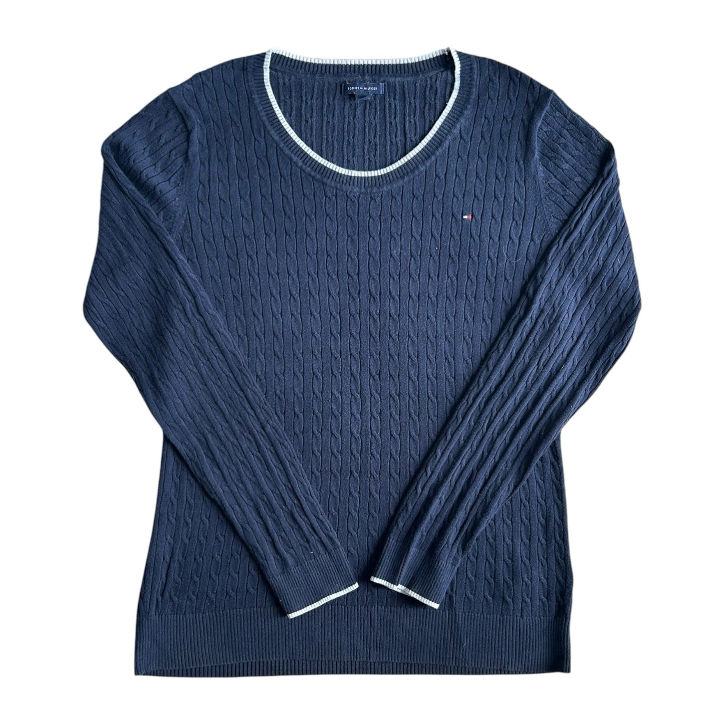 Woman's Large Tommy Hilfiger Navy Thin Cable Knit Jumper