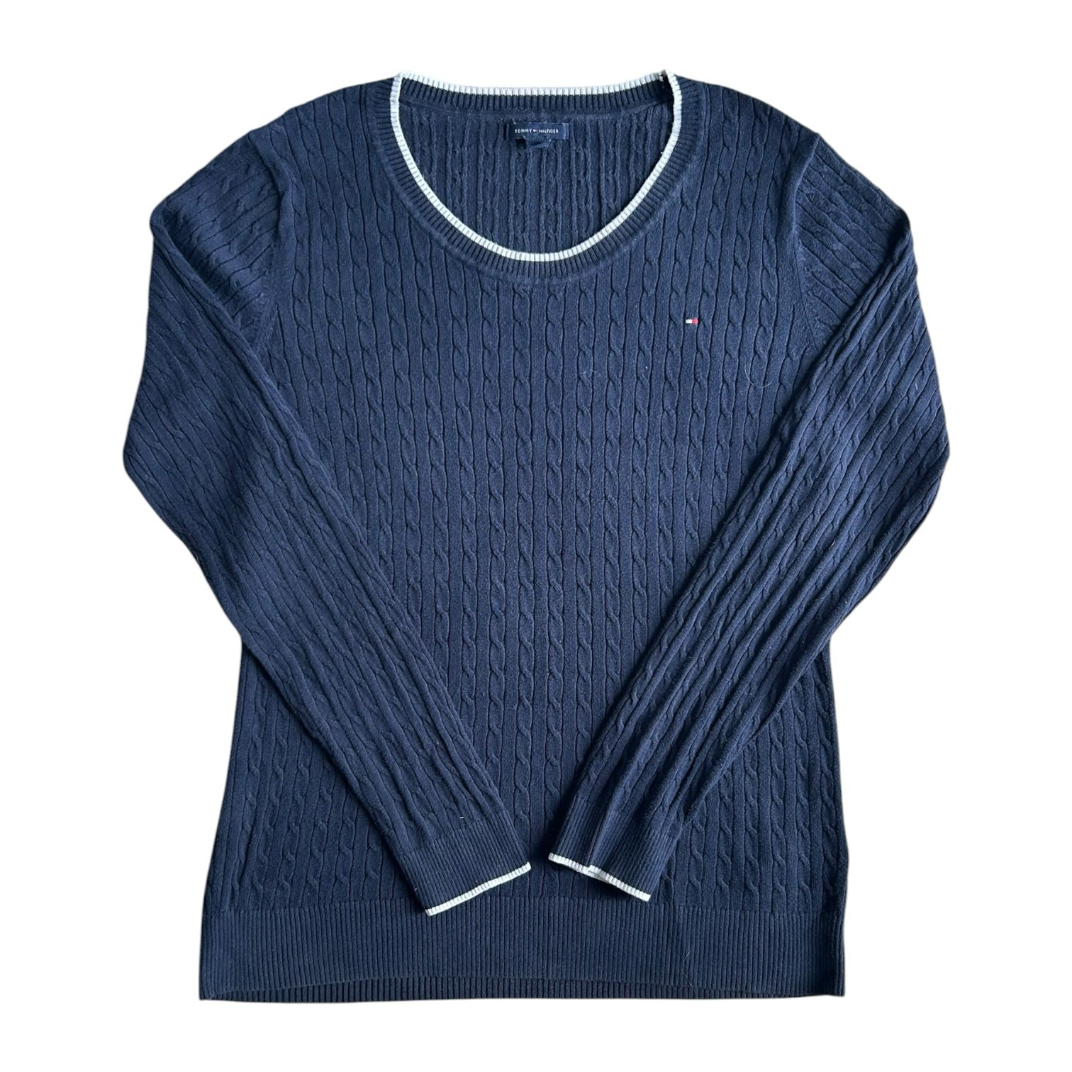 Woman's Large Tommy Hilfiger Navy Thin Cable Knit Jumper