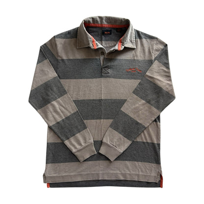 Medium Zara Man Grey and Beige Rugby Shirt