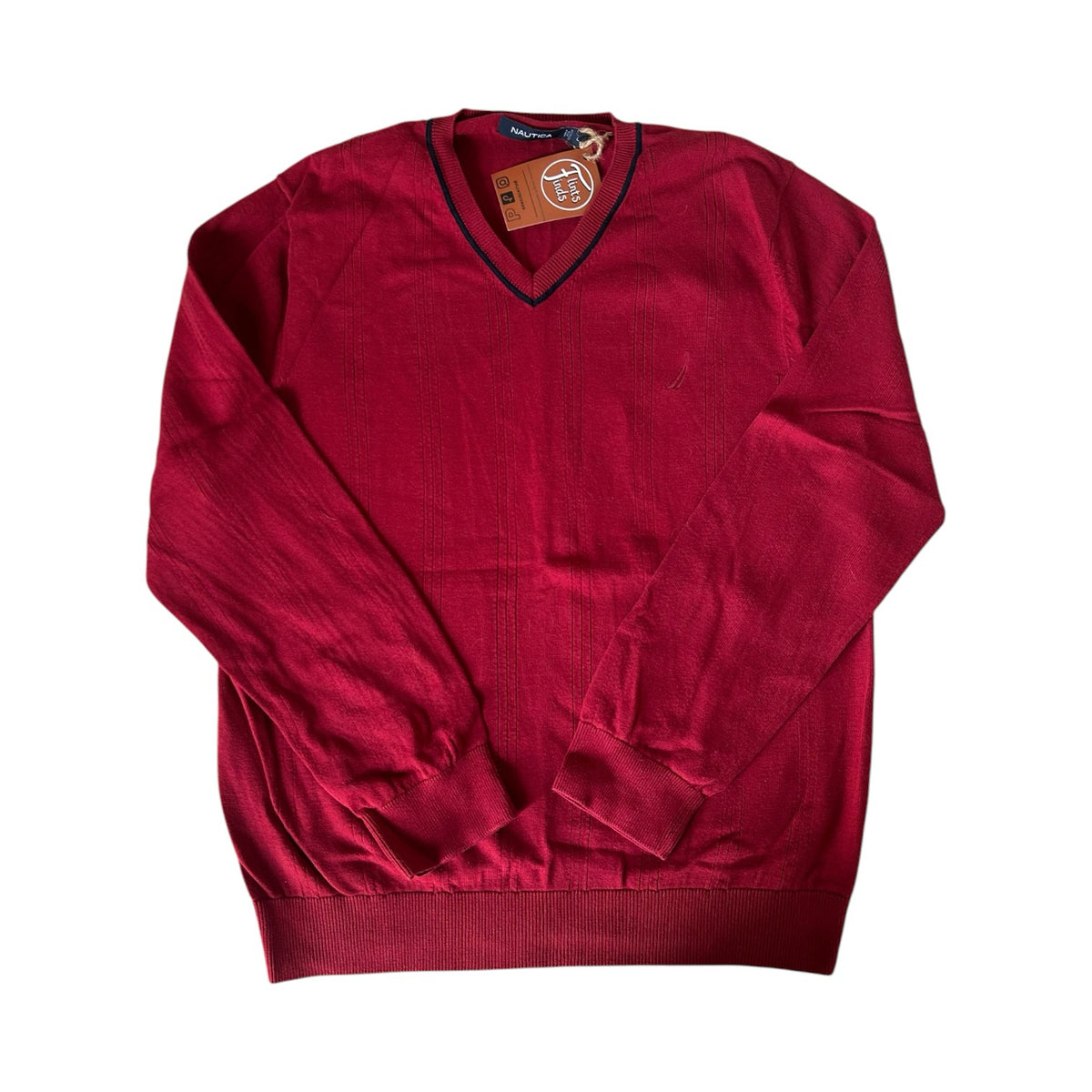 Large Nautica Red V-Neck with Dark Piping Jumper