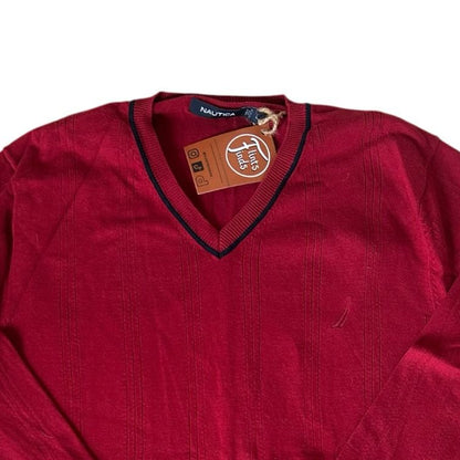 Large Nautica Red V-Neck with Dark Piping Jumper