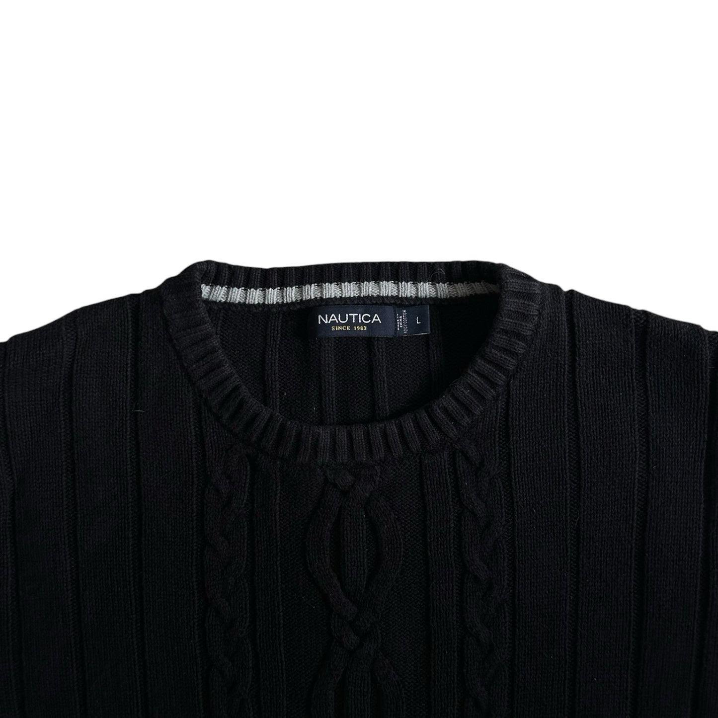 Large Nautica Black Cable Knit Jumper