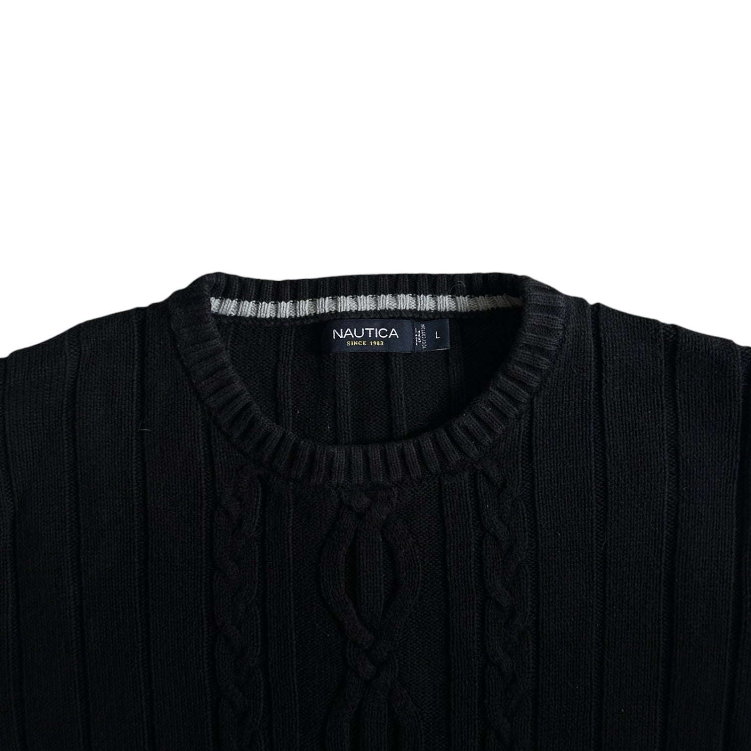 Large Nautica Black Cable Knit Jumper
