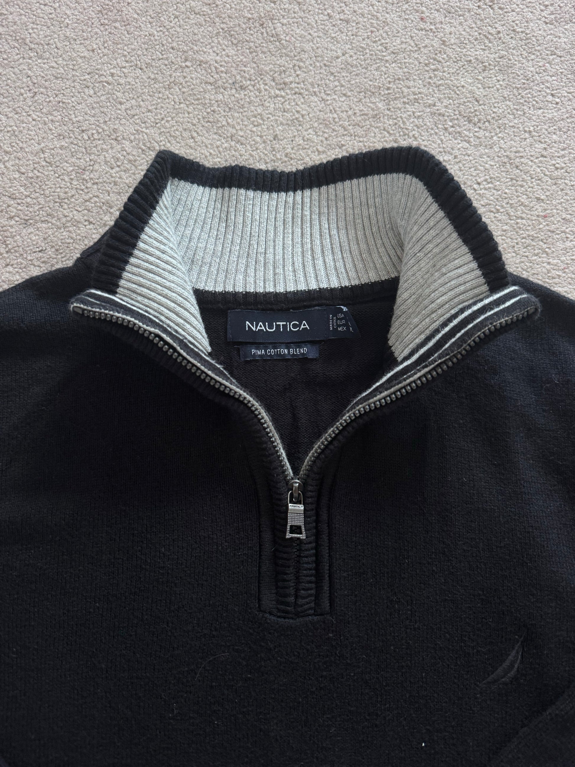 Large Nautica Black Pima Cotton 1/4 Zip Jumper