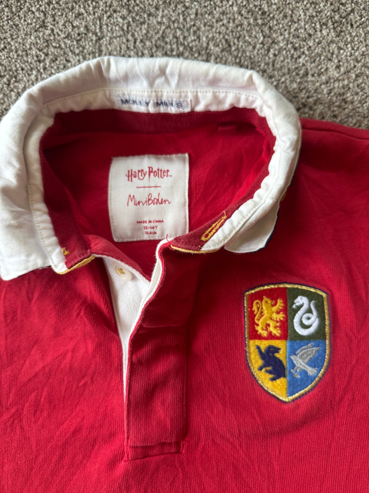 Aged 13-14 Mini Boden Red Harry Potter Hogwarts Polo Shirt