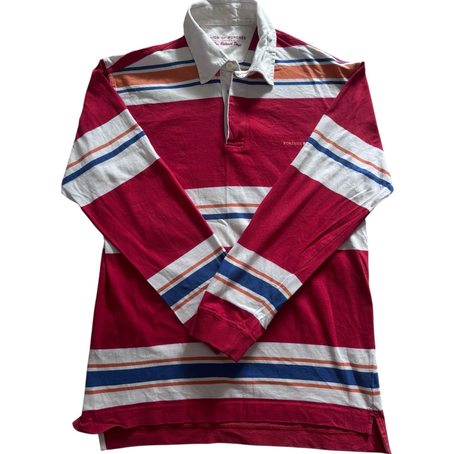 Small Lion Of Porches Red, Orange and White Rugby Shirt