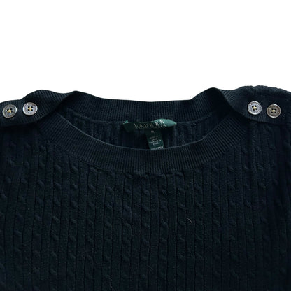 Woman's Medium Ralph Lauren Black Cable Knit with Shoulder Buttons